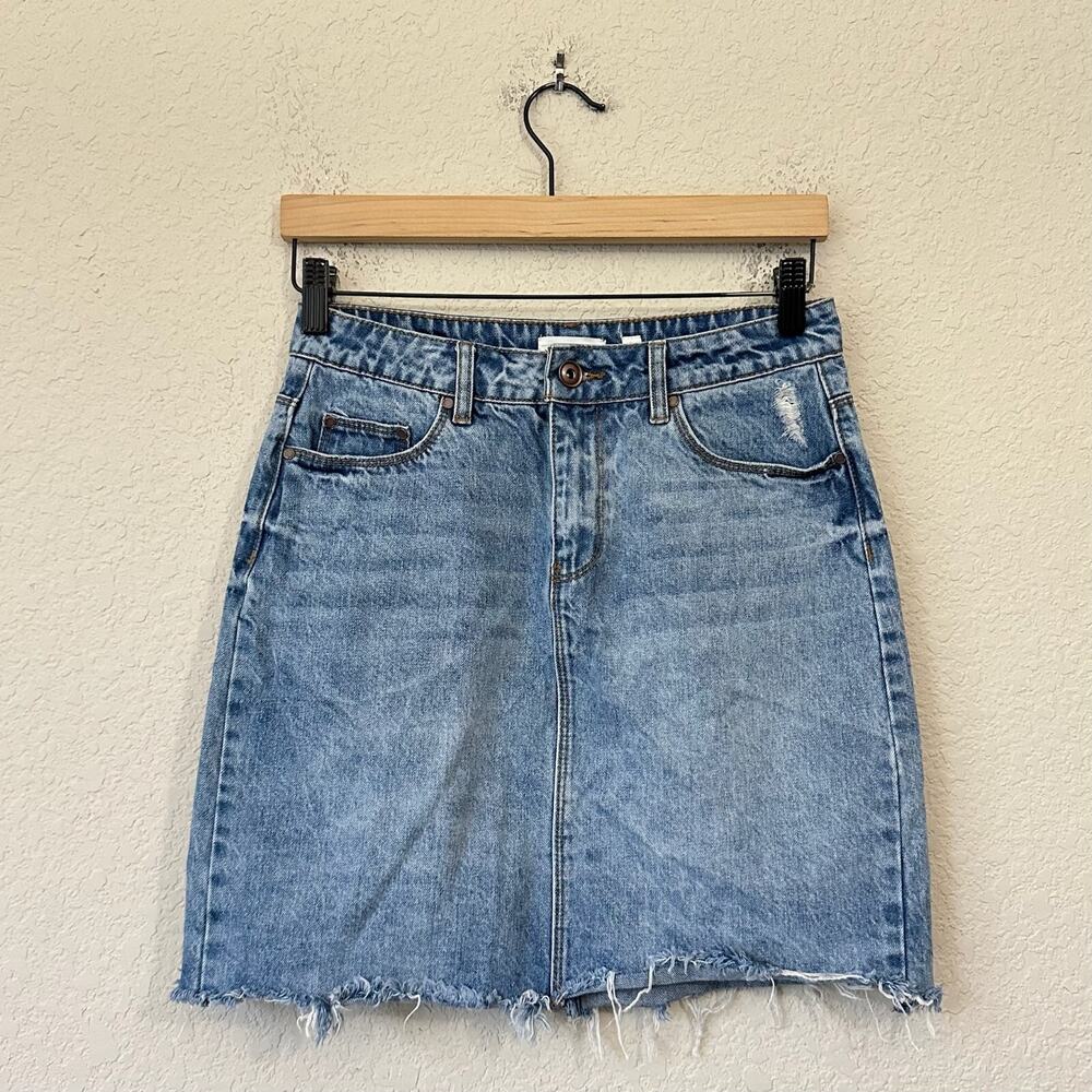 A LOVES A Mini Jean Skirt Blue Denim Cut Off Frayed Distressed Y2K